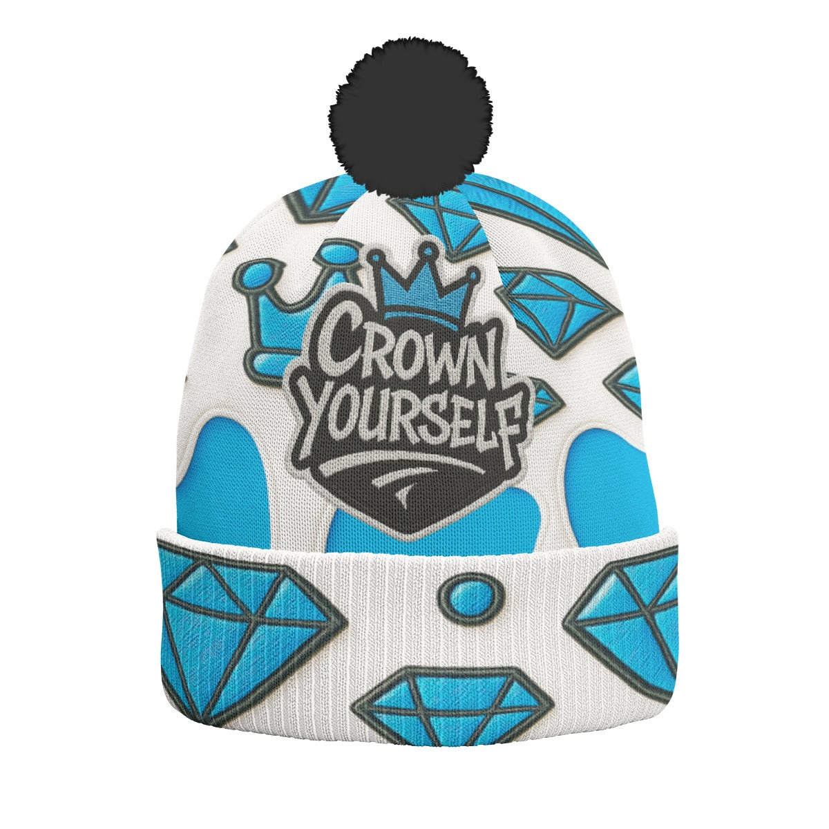 Crown yourself Baby Blue Knitted Hat With Pom-Pom