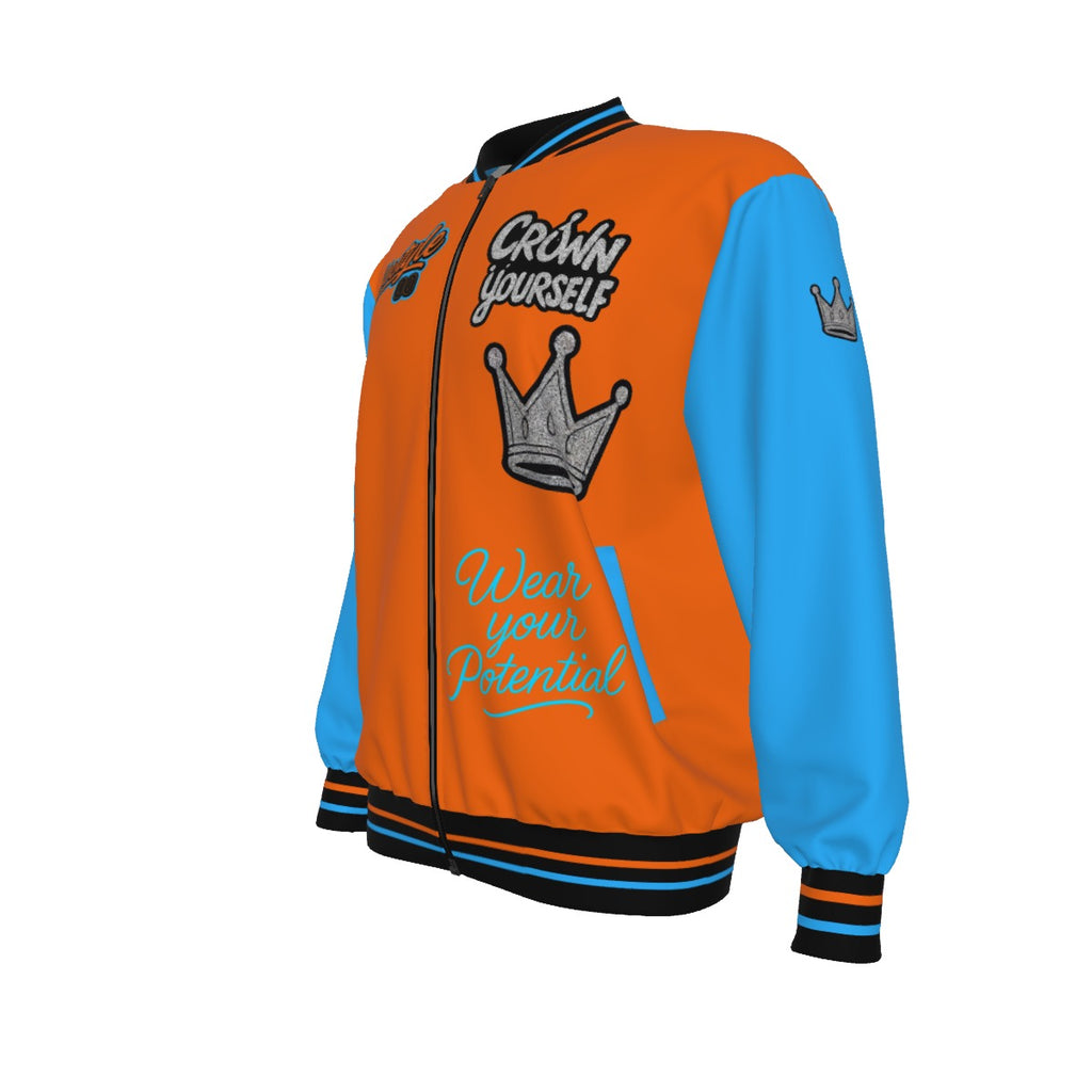 Krön dich selbst Bomberjacke in Orange, Schwarz und Blau (Unisex)