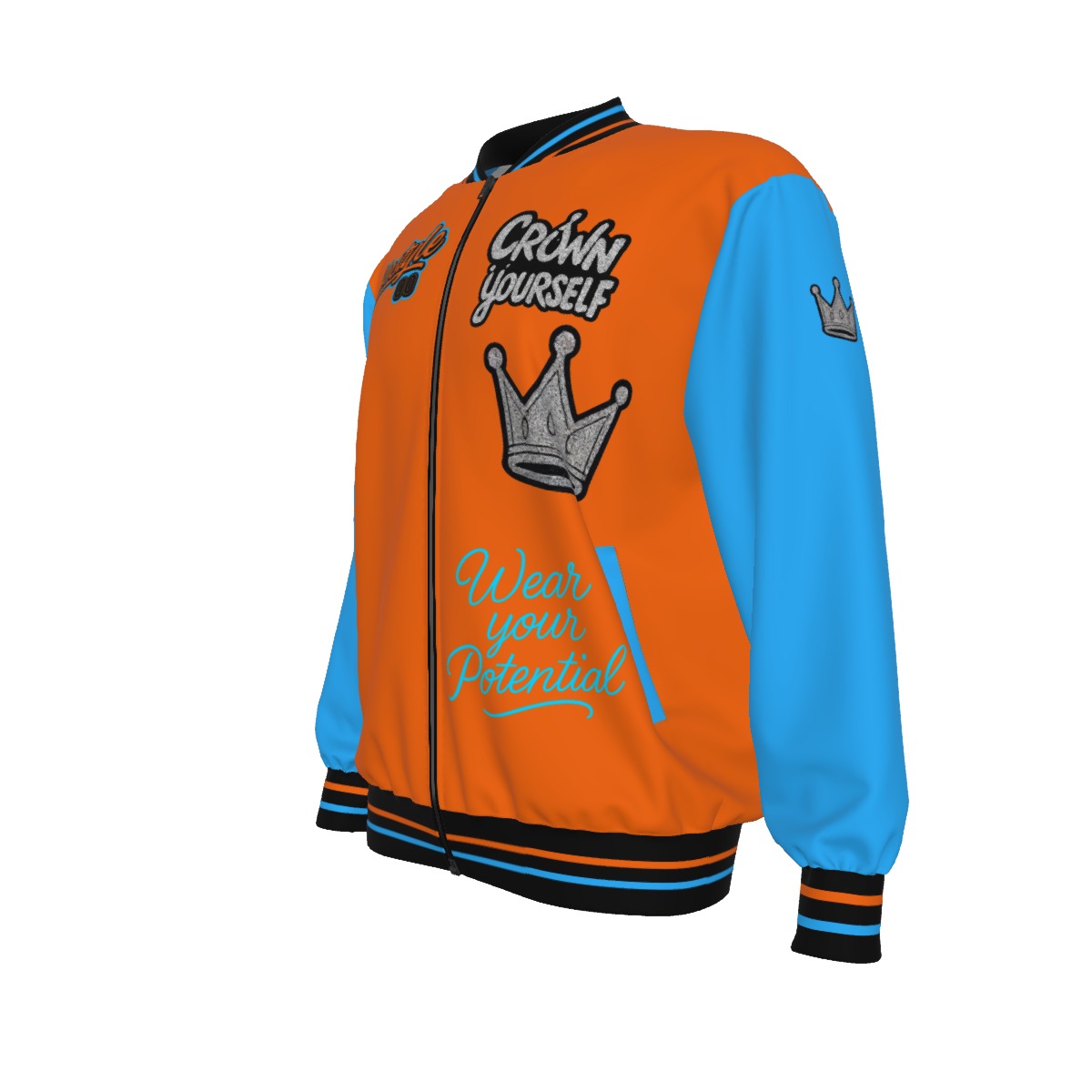 Crown Yourself Org Blk Blu Unisex Bomber Jacket