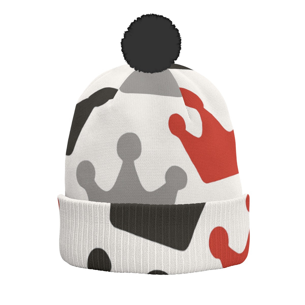 Crown Yourself red black white Knitted Hat With Pom-Pom