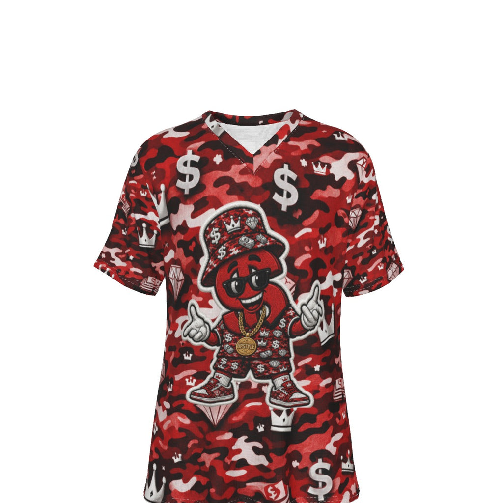Camo Red Alert Money Moves V-Neck T-Shirt