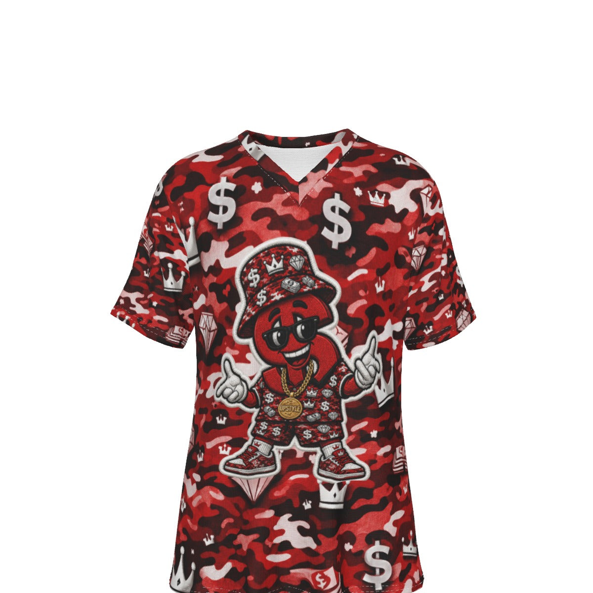 Camo Red Alert Money Moves V-Neck T-Shirt