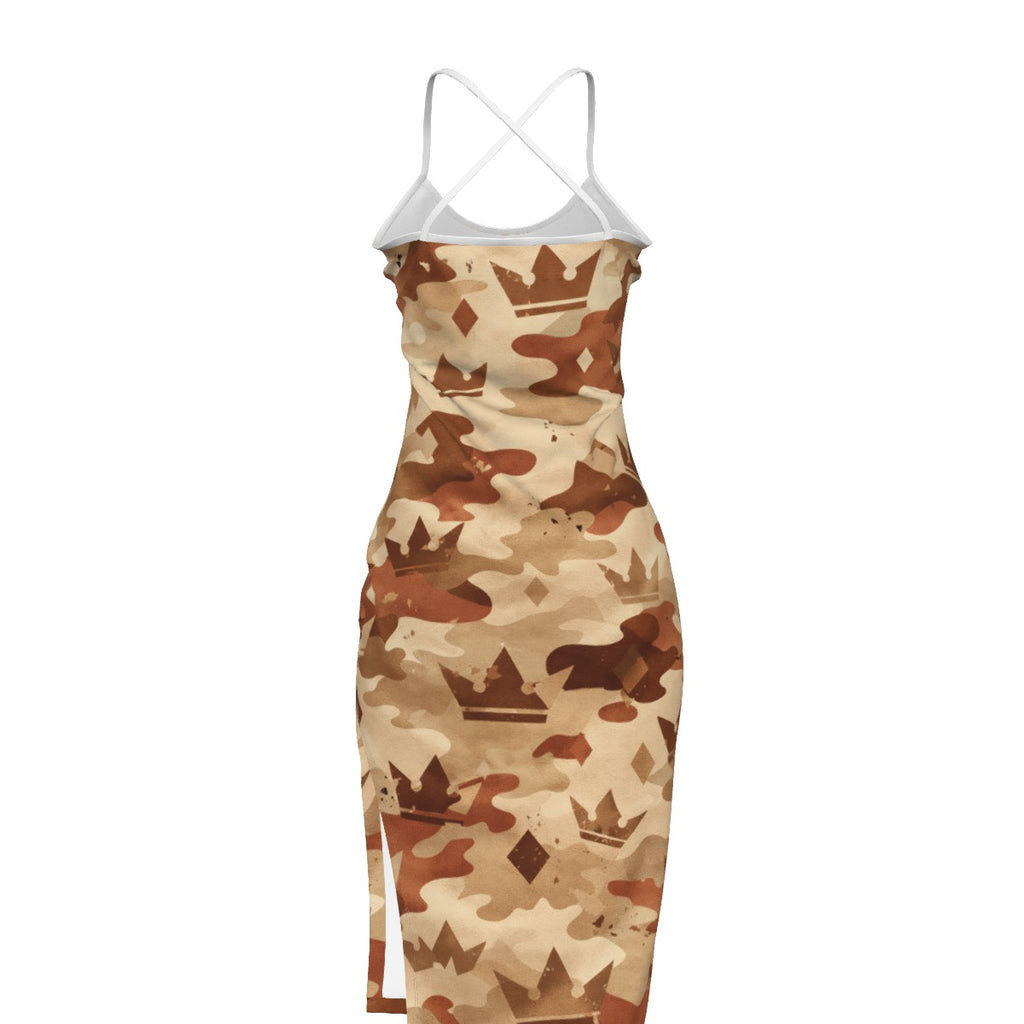 Crown Yourself Desert Camo Back Cross Cami Dress