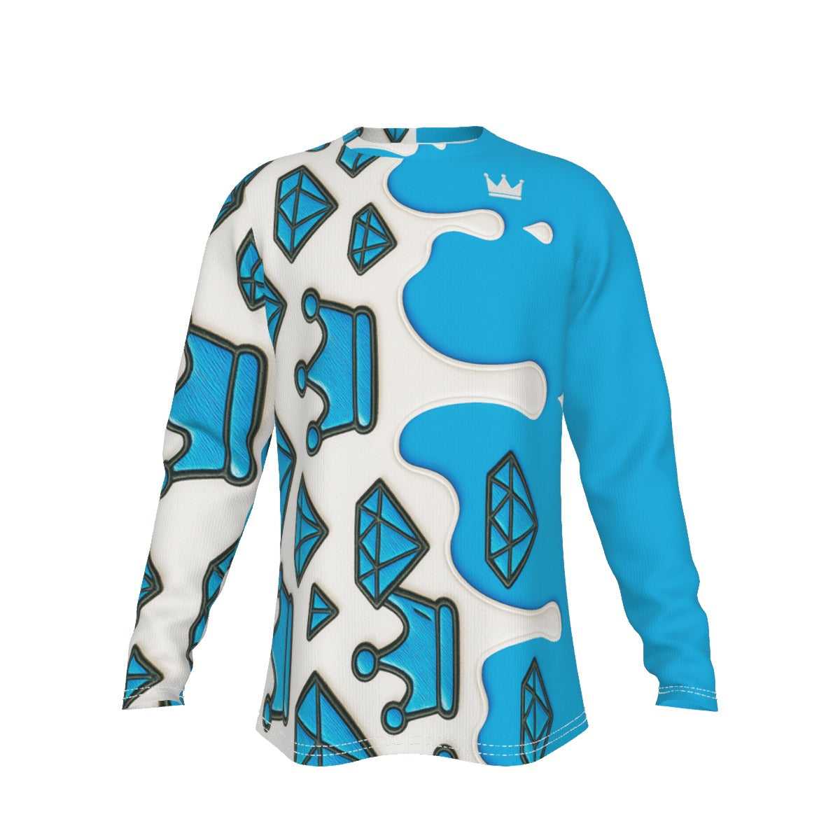 Crown Yourself Baby Blue and White Men's Long Sleeve T-Shirt