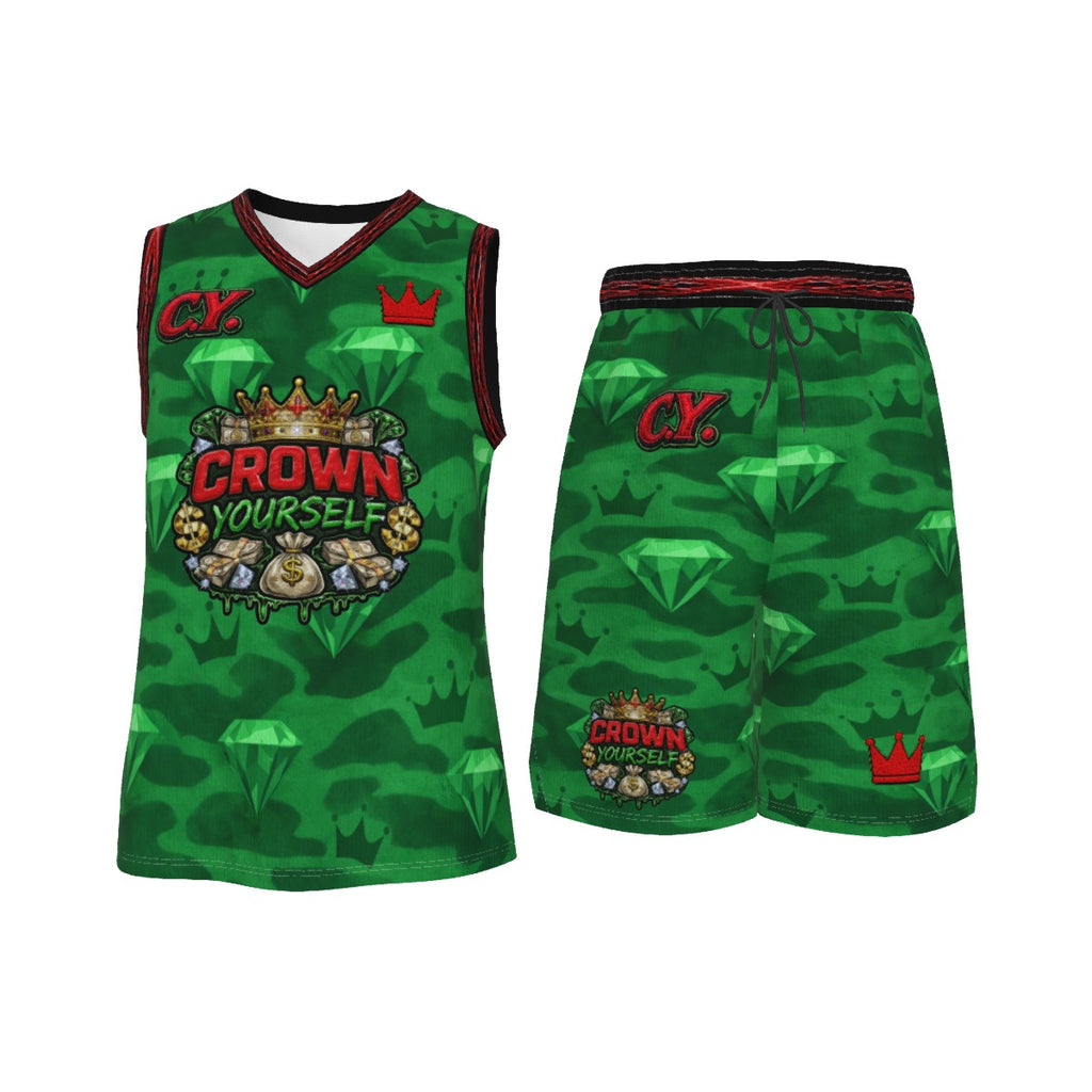 C.Y. Emerald Reign Men's V Neck Basketball Suit