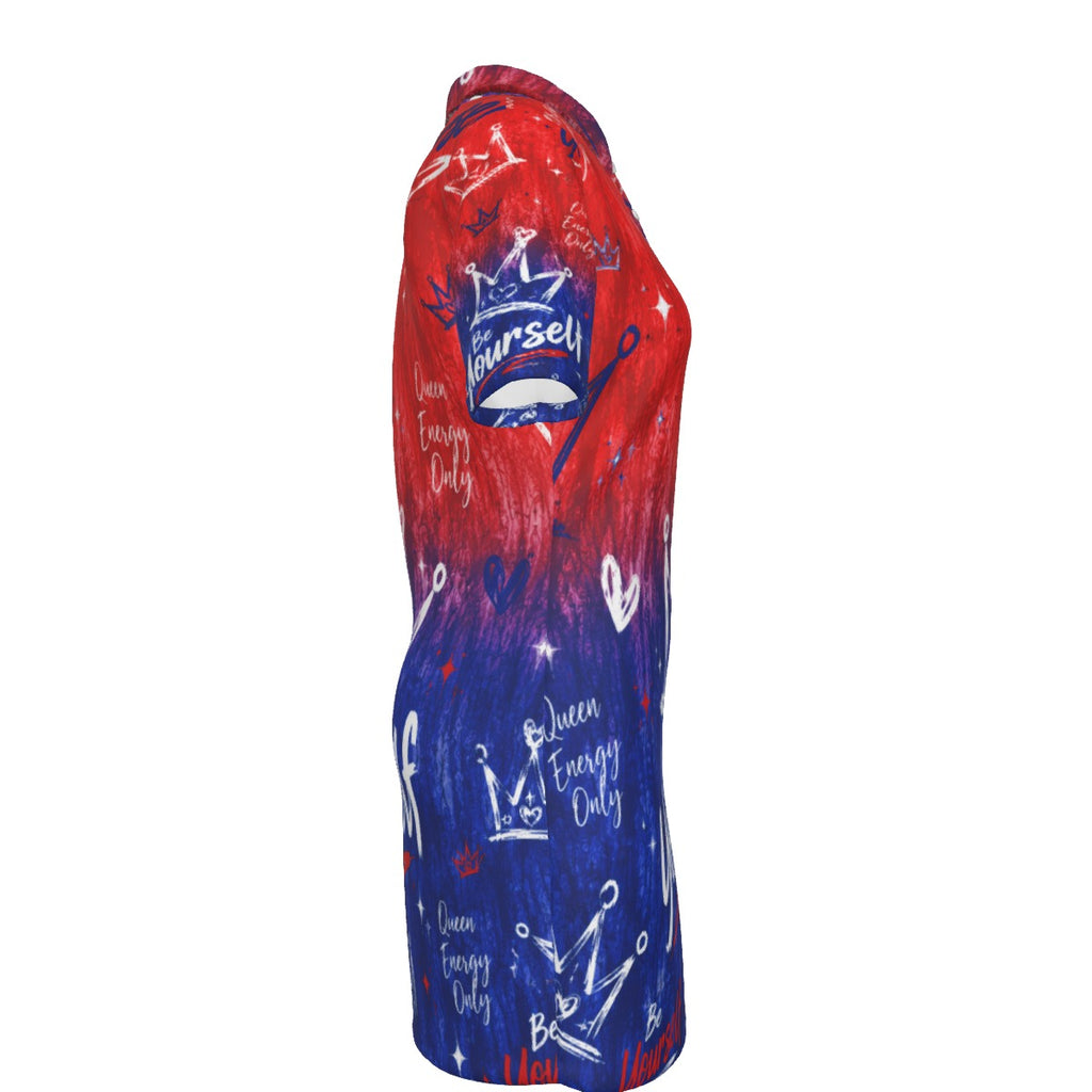 Red & Royal Blue Women's Polo Collar Dress