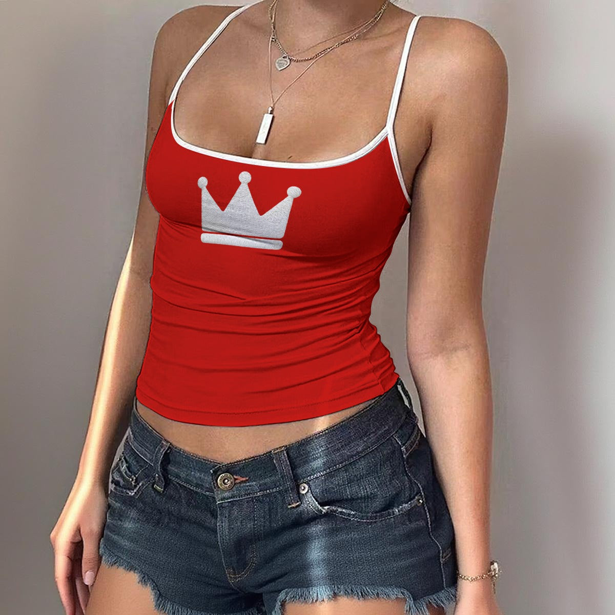 UPSTYLE Crown Cami Top – Red/White