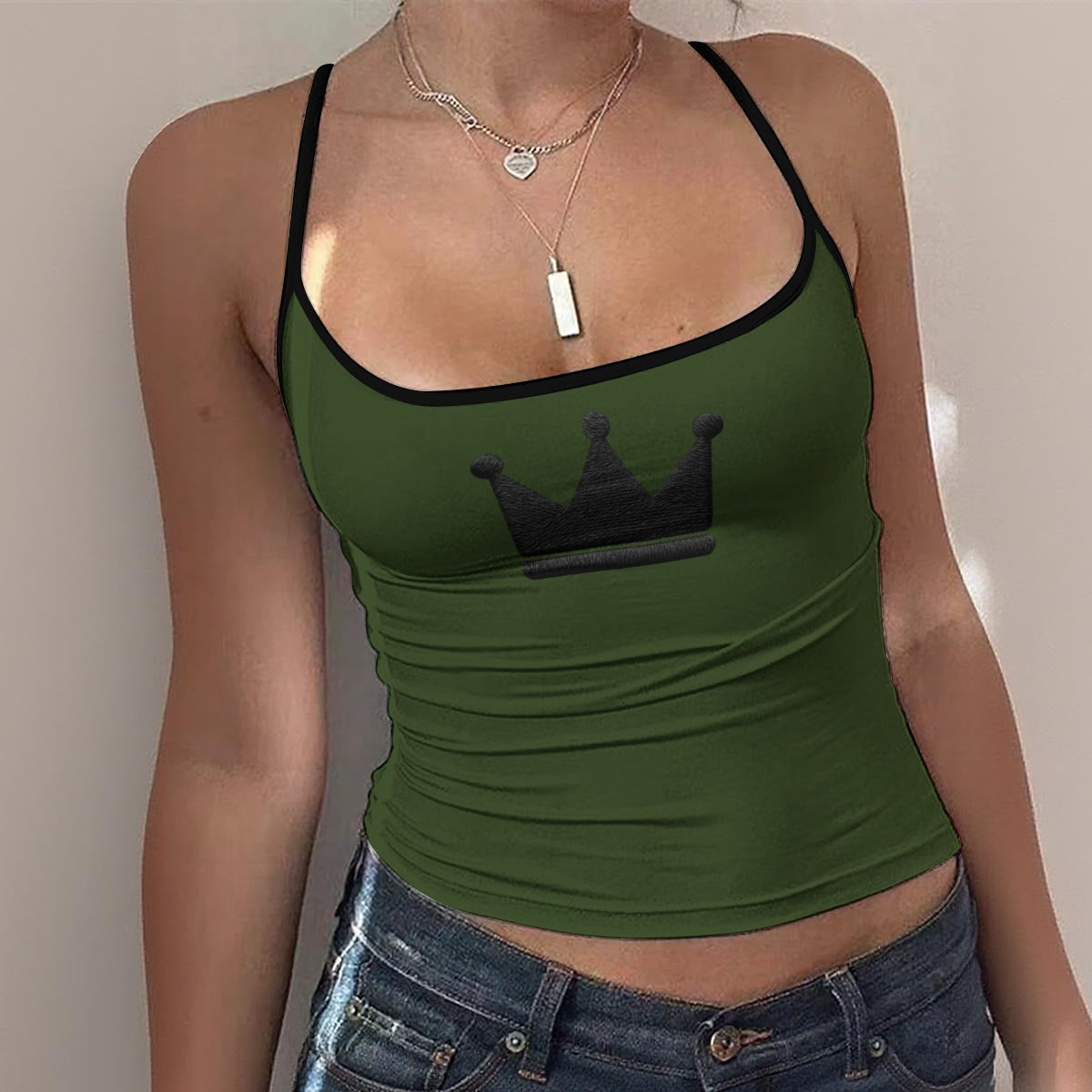 UPSTYLE Crown Cami Top – Forest Green/Black