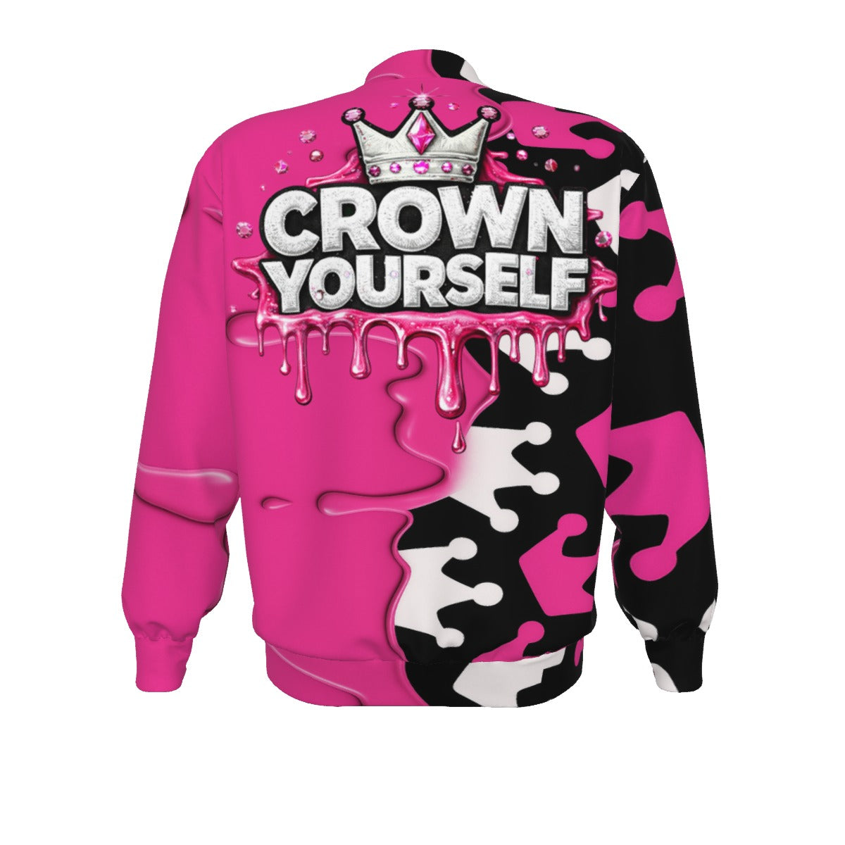 Crown Yourself Pink, Black, and white Unisex Bomber Jacket