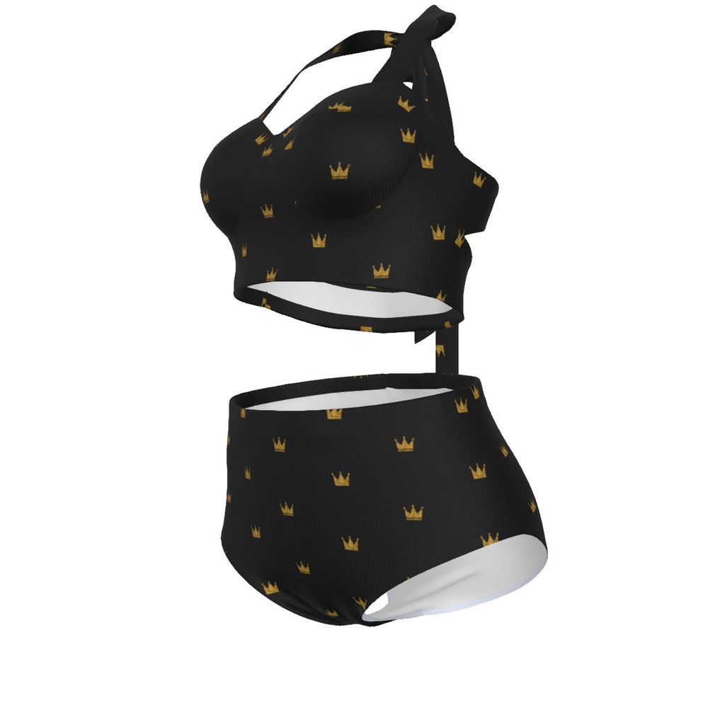Black/Gold Queen Crown Bikini Set