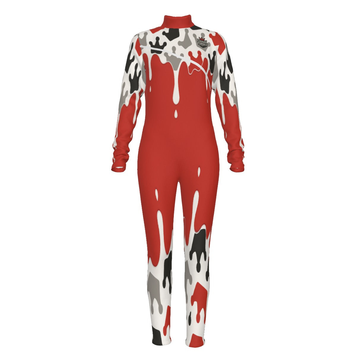 Crown yourself Red Women's Long-sleeved High-neck Jumpsuit With Zipper