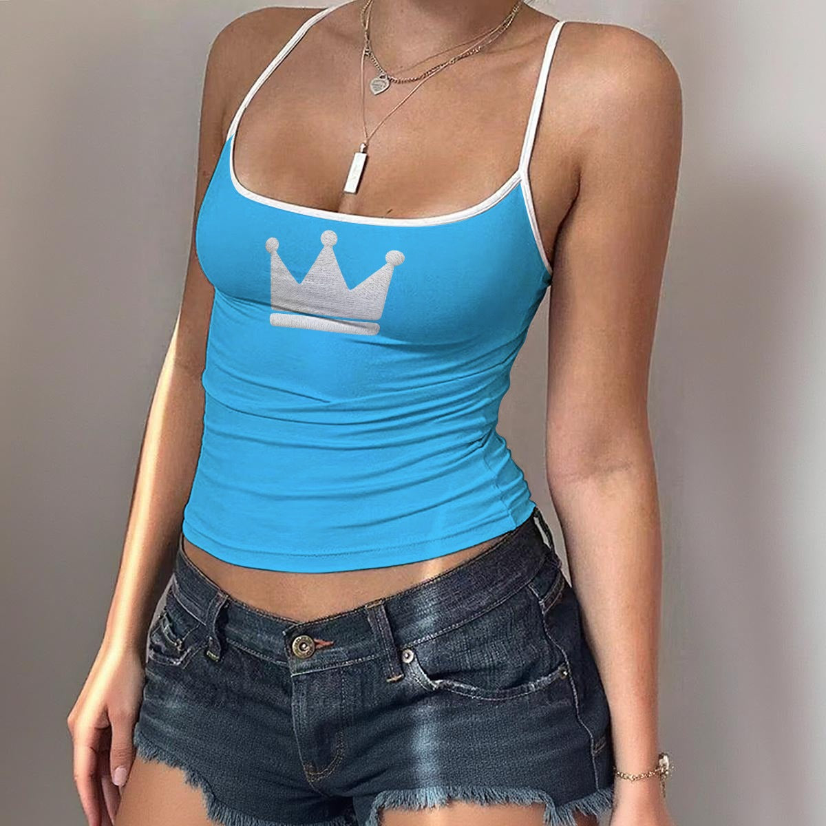 UPSTYLE Crown Cami Top – Baby Blue/White
