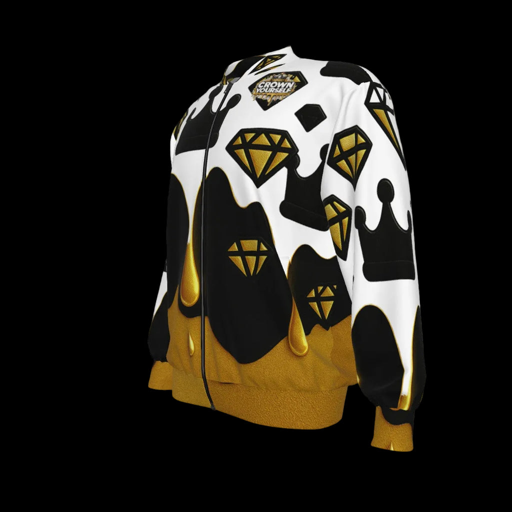 "Crown Yourself" weiß, schwarz und goldene Unisex Bomberjacke