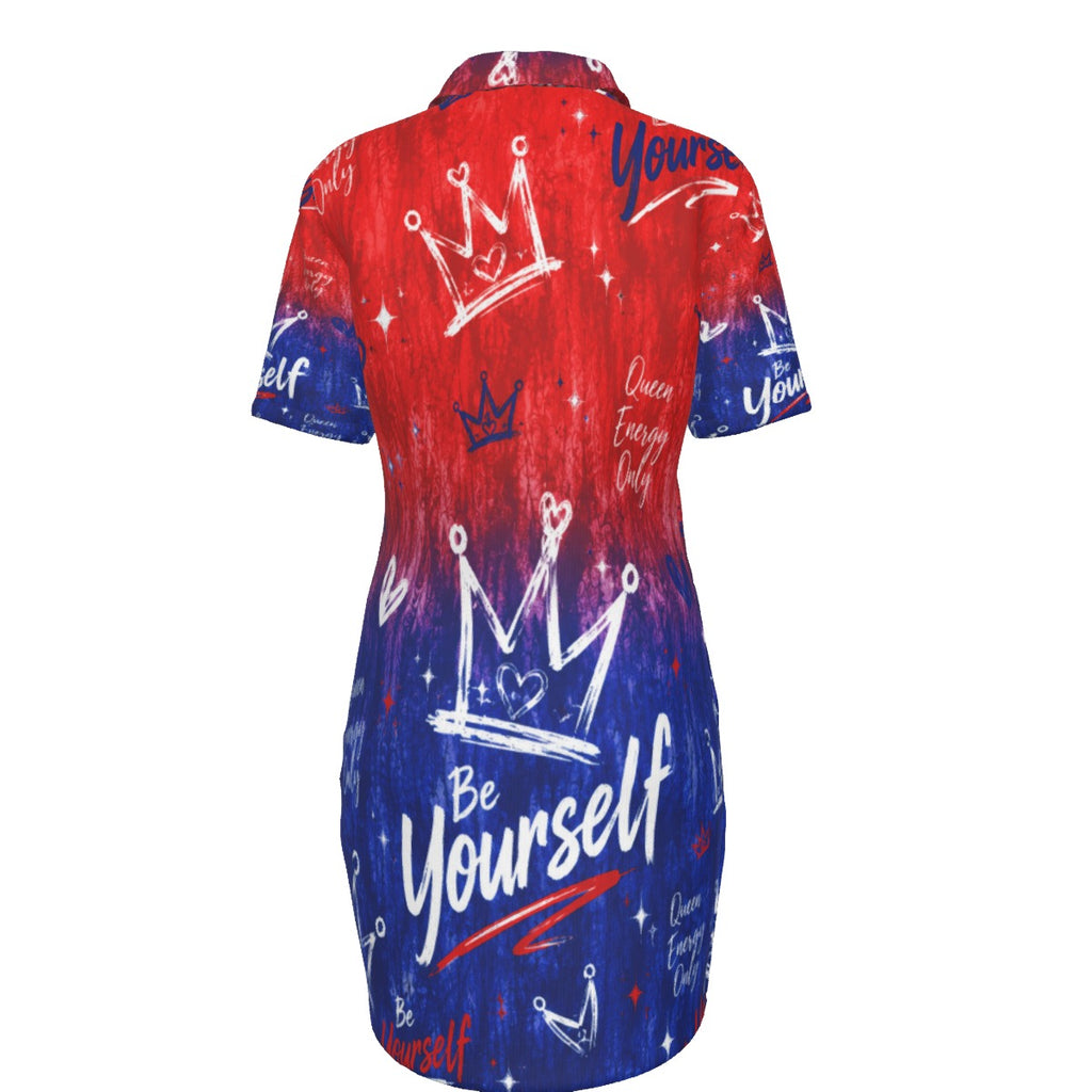Red & Royal Blue Women's Polo Collar Dress