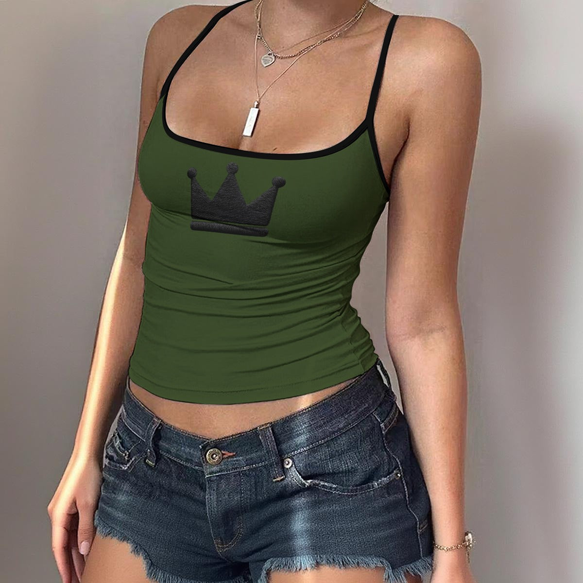 UPSTYLE Crown Cami Top – Forest Green/Black
