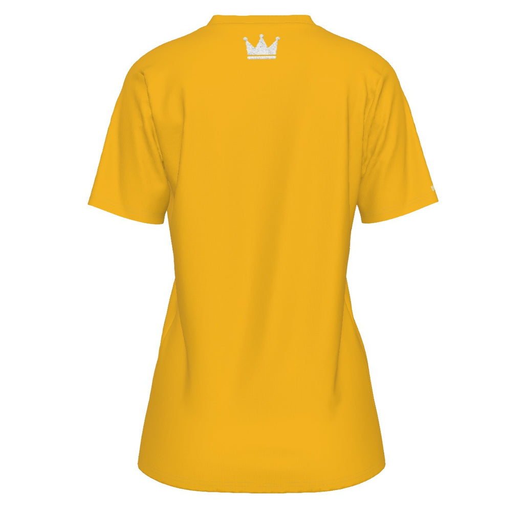 Crown Yourself Gelb-weißes Damen-T-Shirt mit Rundhalsausschnitt
