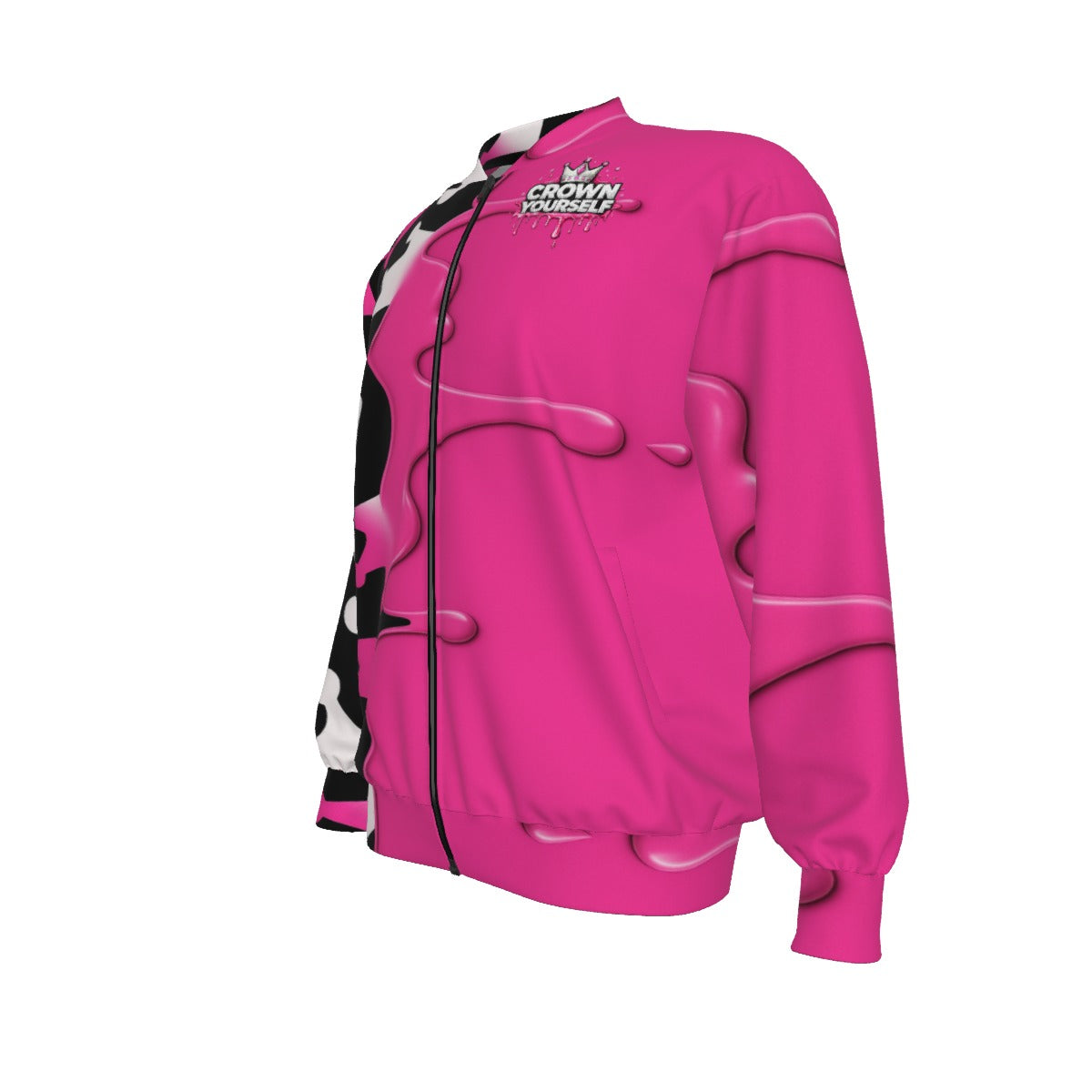 Crown Yourself Pink, Black, and white Unisex Bomber Jacket