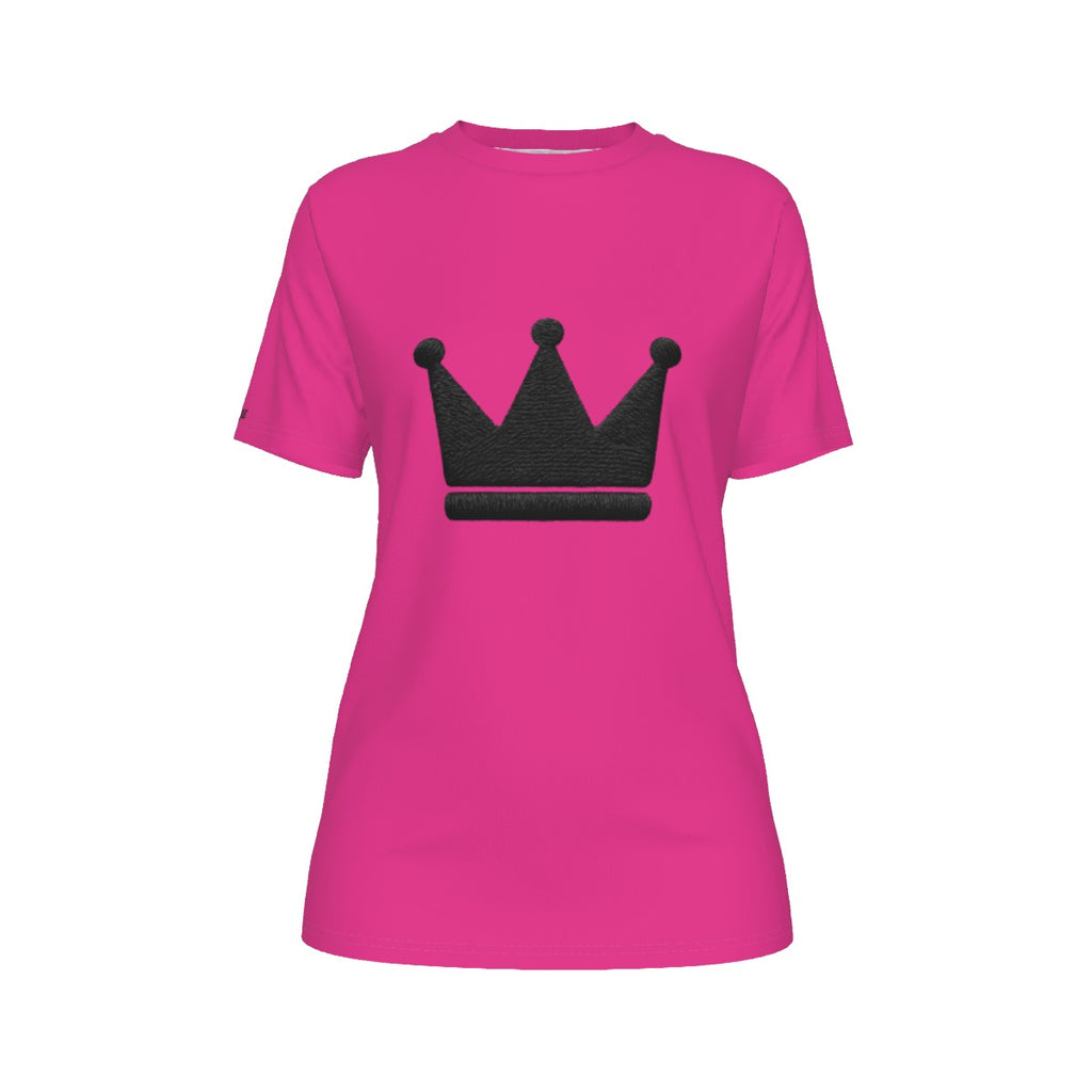 Krönen Sie sich selbst: Pink-schwarzes Damen-T-Shirt mit Rundhalsausschnitt