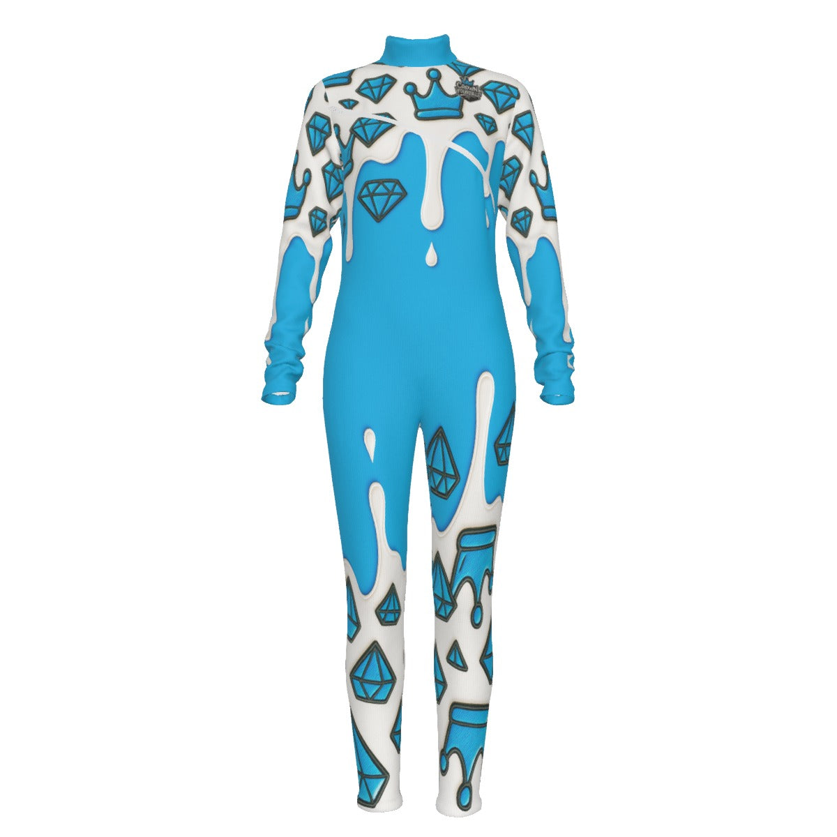 Crown yourself Baby Blue Women's Long-sleeved High-neck Jumpsuit With Zipper