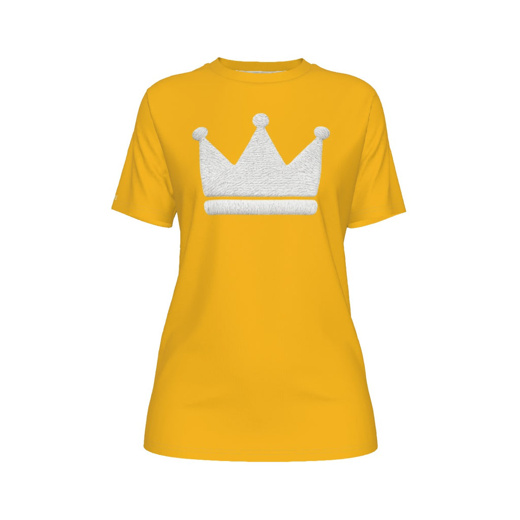 Crown Yourself Gelb-weißes Damen-T-Shirt mit Rundhalsausschnitt