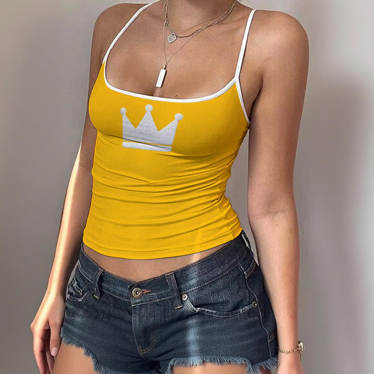 UPSTYLE Crown Cami Top – Yellow/White