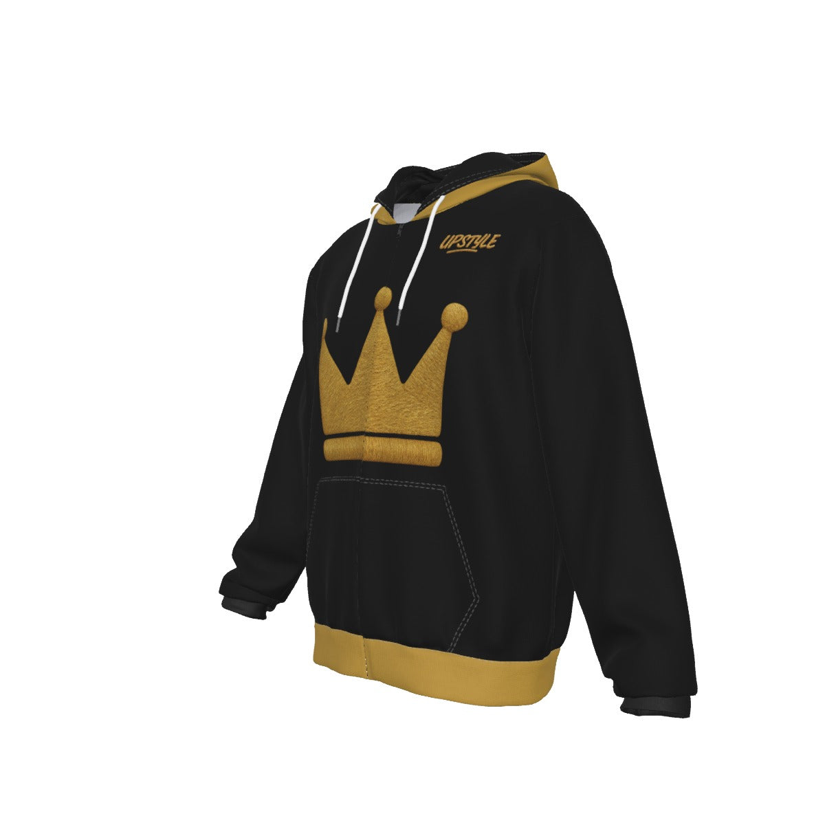 Crown BLK GLD  Zip Up Hoodie With Pocket