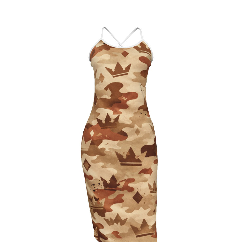 Crown Yourself Desert Camo Back Cross Cami Dress