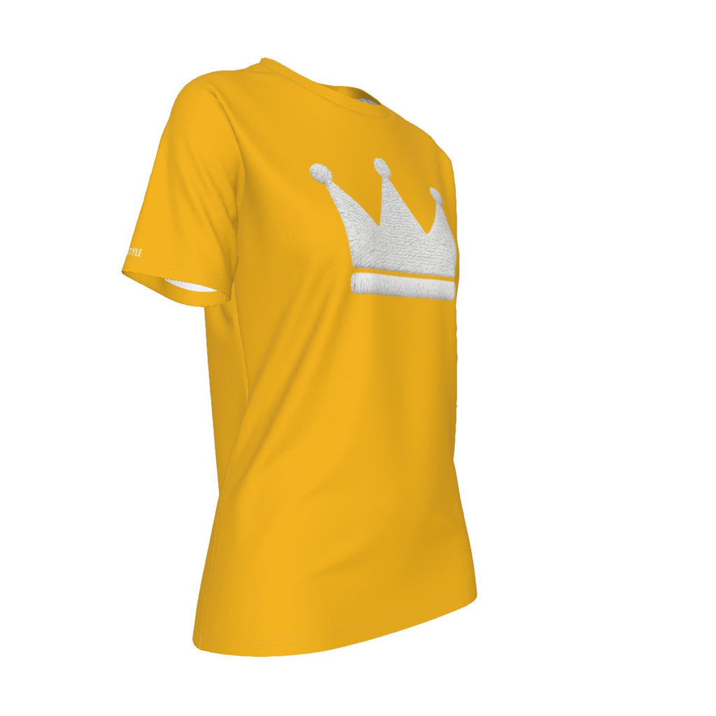 Crown Yourself Gelb-weißes Damen-T-Shirt mit Rundhalsausschnitt