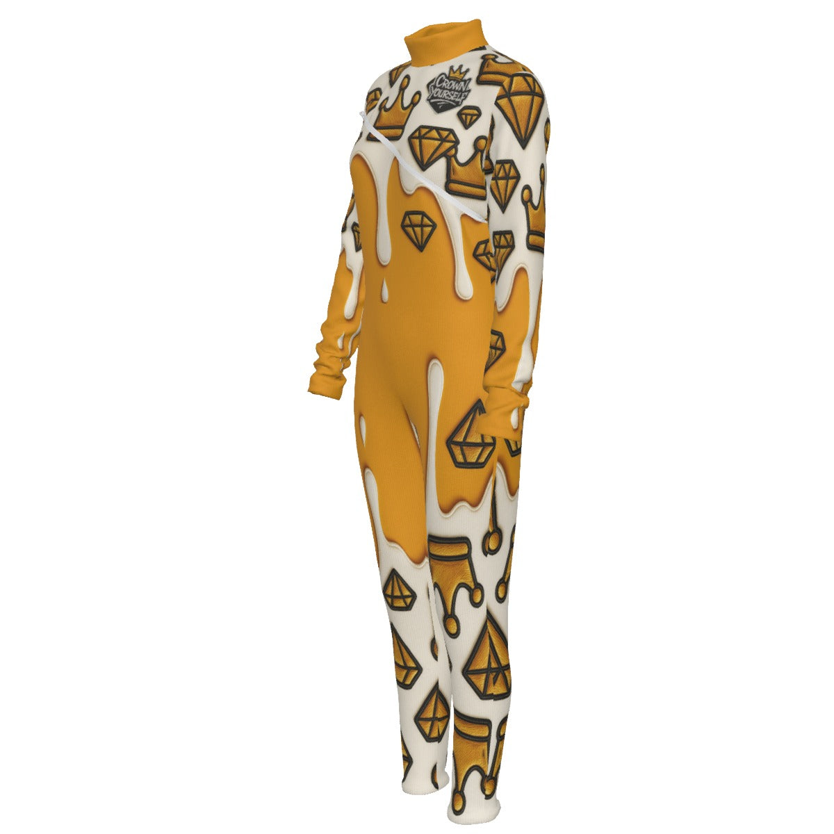 Crown yourself Yellow Women's Long-sleeved High-neck Jumpsuit With Zipper