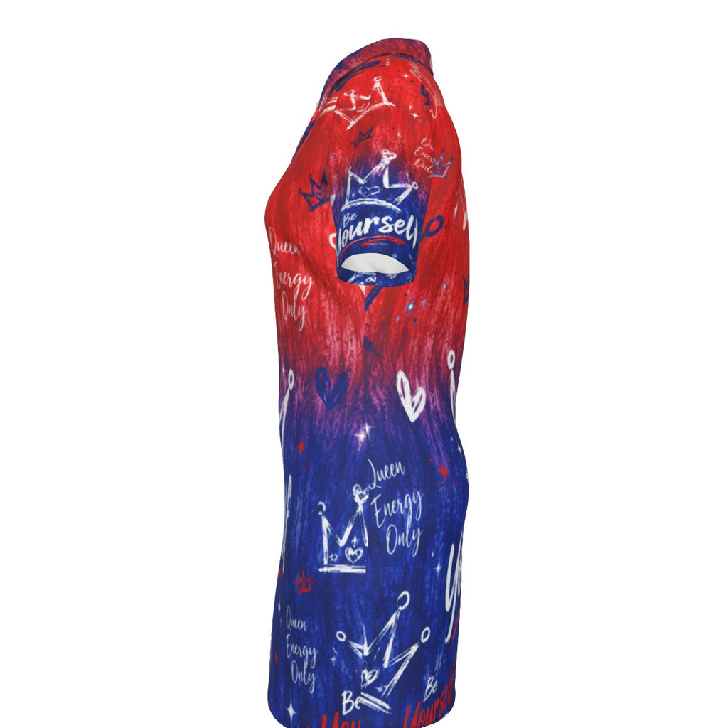 Red & Royal Blue Women's Polo Collar Dress