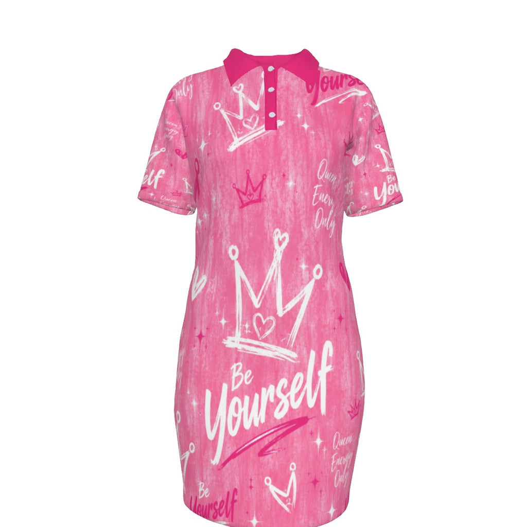Pretty Pink Women's Polo Collar Dress