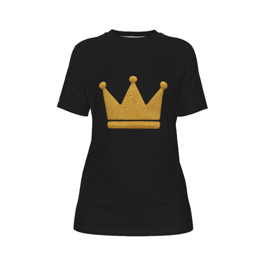Crown BLK and GLD Women's O-Neck T-Shirt|180 GSM Jersey