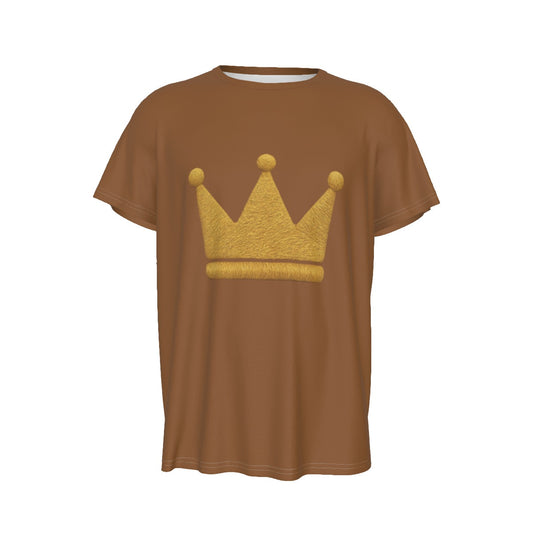 Crown Brown and Gold Men's Round Neck Short Sleeve T-Shirt