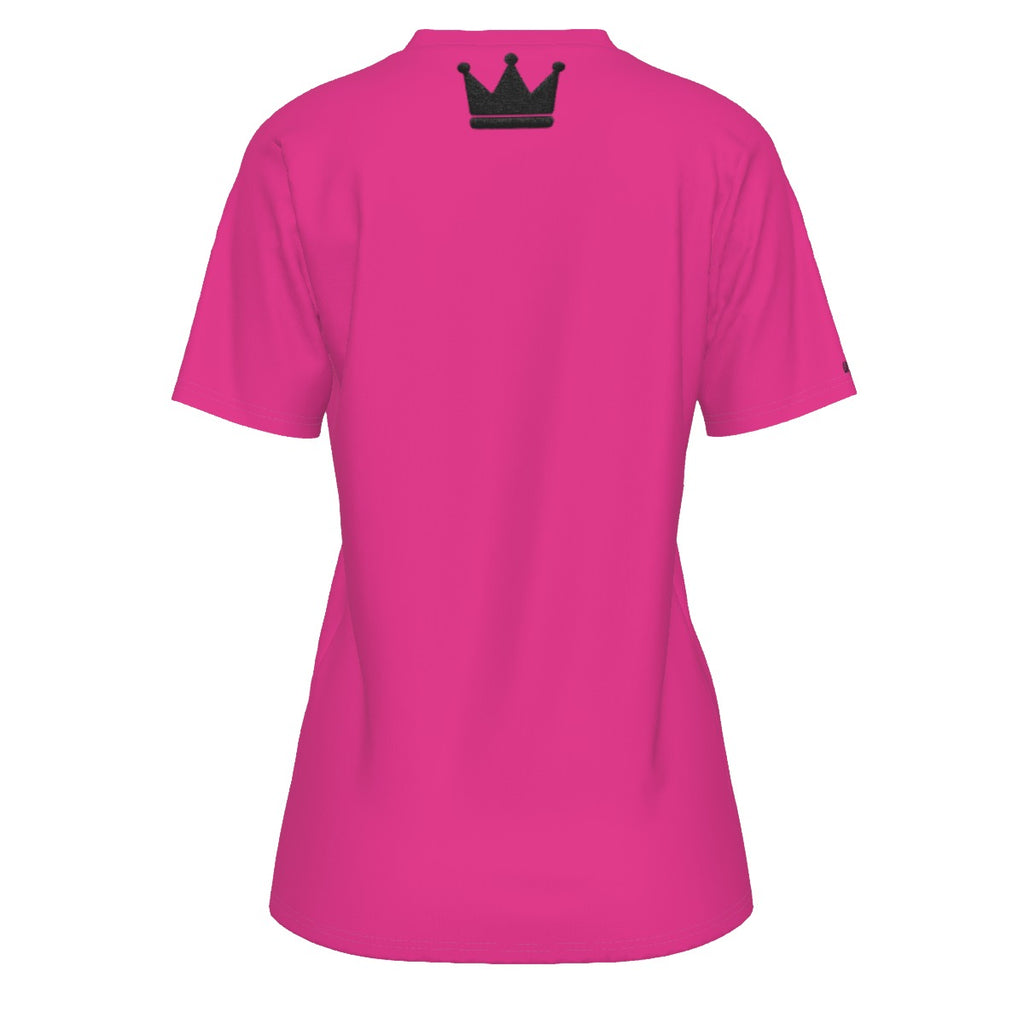 Krönen Sie sich selbst: Pink-schwarzes Damen-T-Shirt mit Rundhalsausschnitt