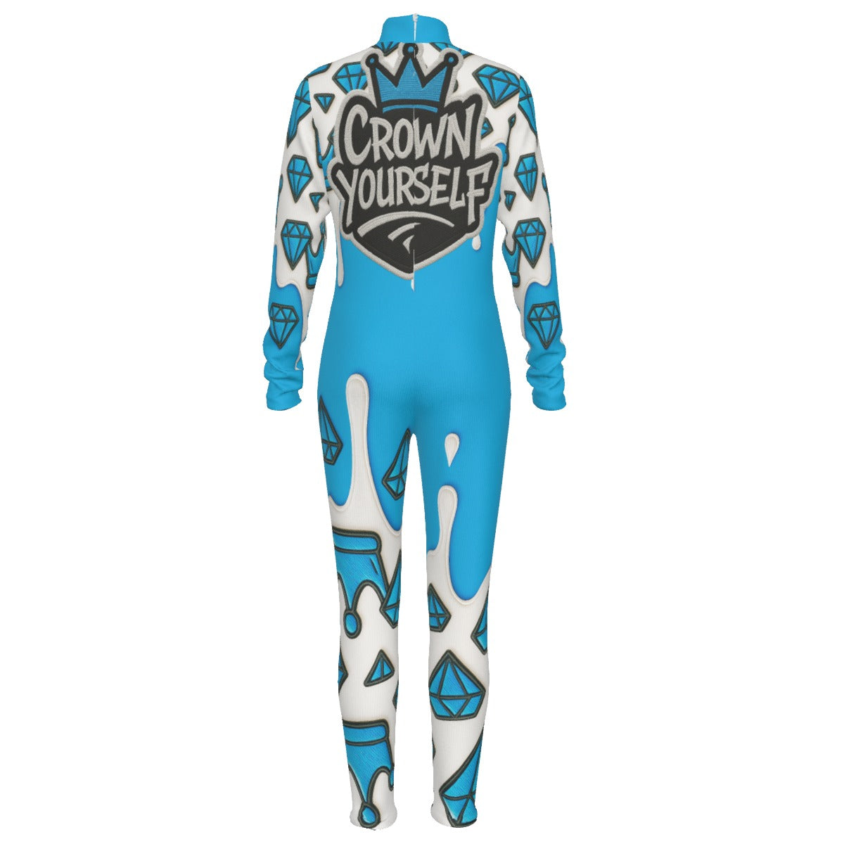 Crown yourself Baby Blue Women's Long-sleeved High-neck Jumpsuit With Zipper