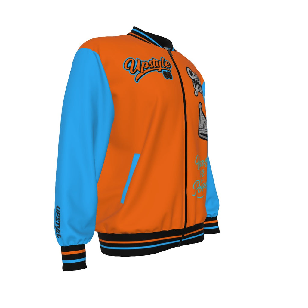 Krön dich selbst Bomberjacke in Orange, Schwarz und Blau (Unisex)