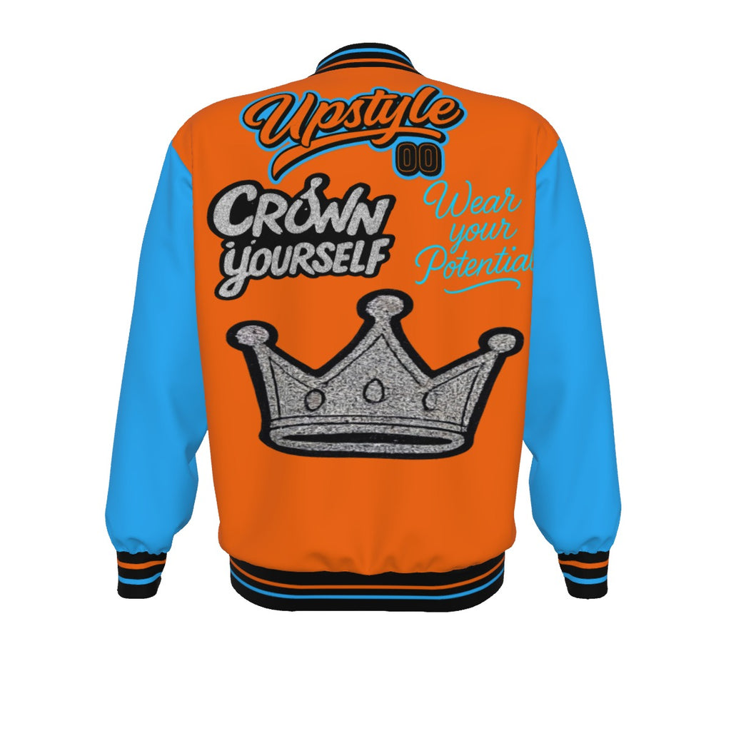 Krön dich selbst Bomberjacke in Orange, Schwarz und Blau (Unisex)