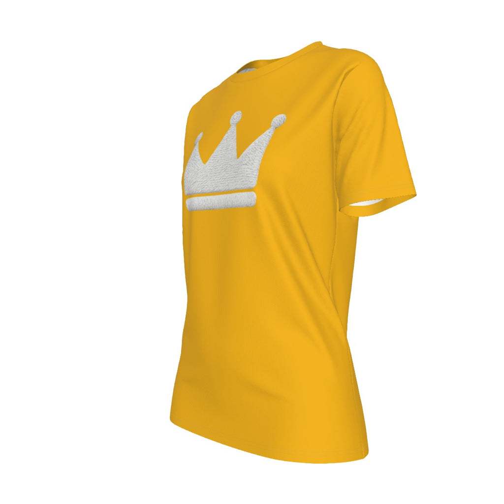 Crown Yourself Gelb-weißes Damen-T-Shirt mit Rundhalsausschnitt