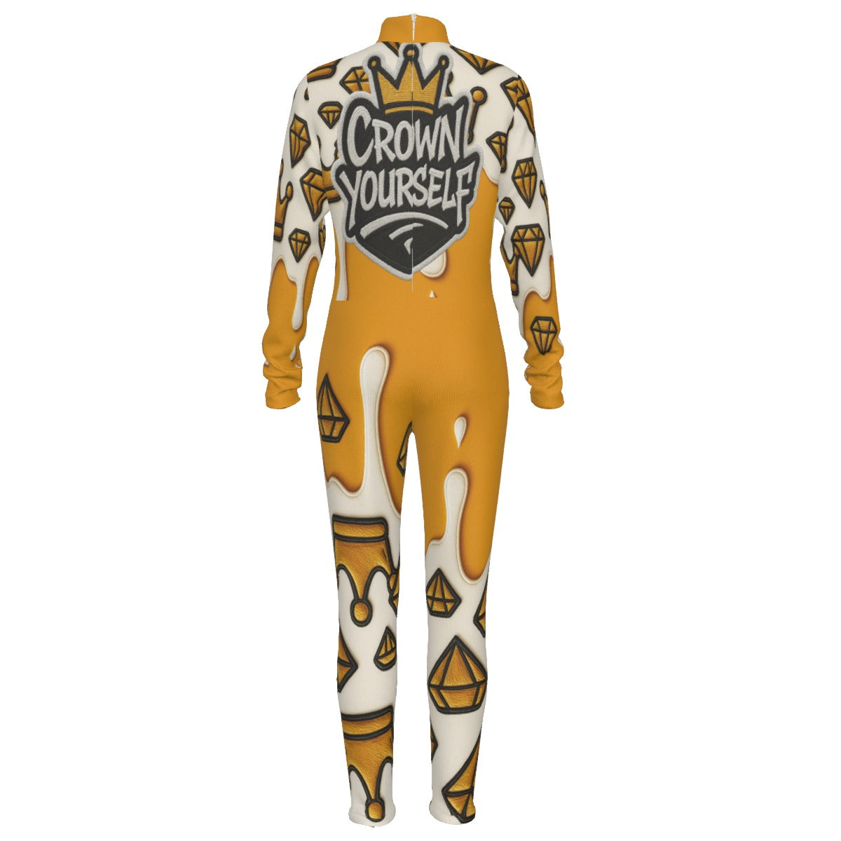 Crown yourself Yellow Women's Long-sleeved High-neck Jumpsuit With Zipper