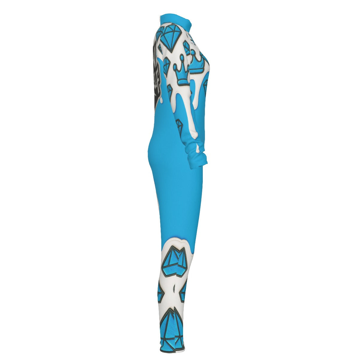 Crown yourself Baby Blue Women's Long-sleeved High-neck Jumpsuit With Zipper