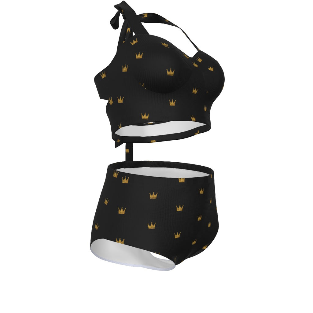 Black/Gold Queen Crown Bikini Set