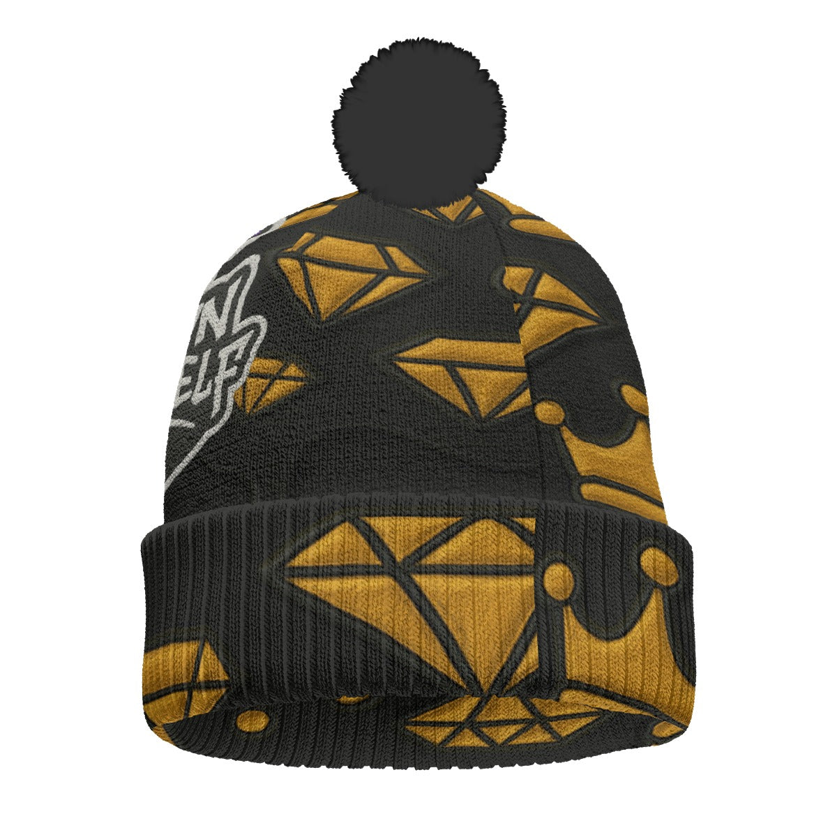 Couronnez-vous d'un bonnet tricoté noir, violet et or avec pompon