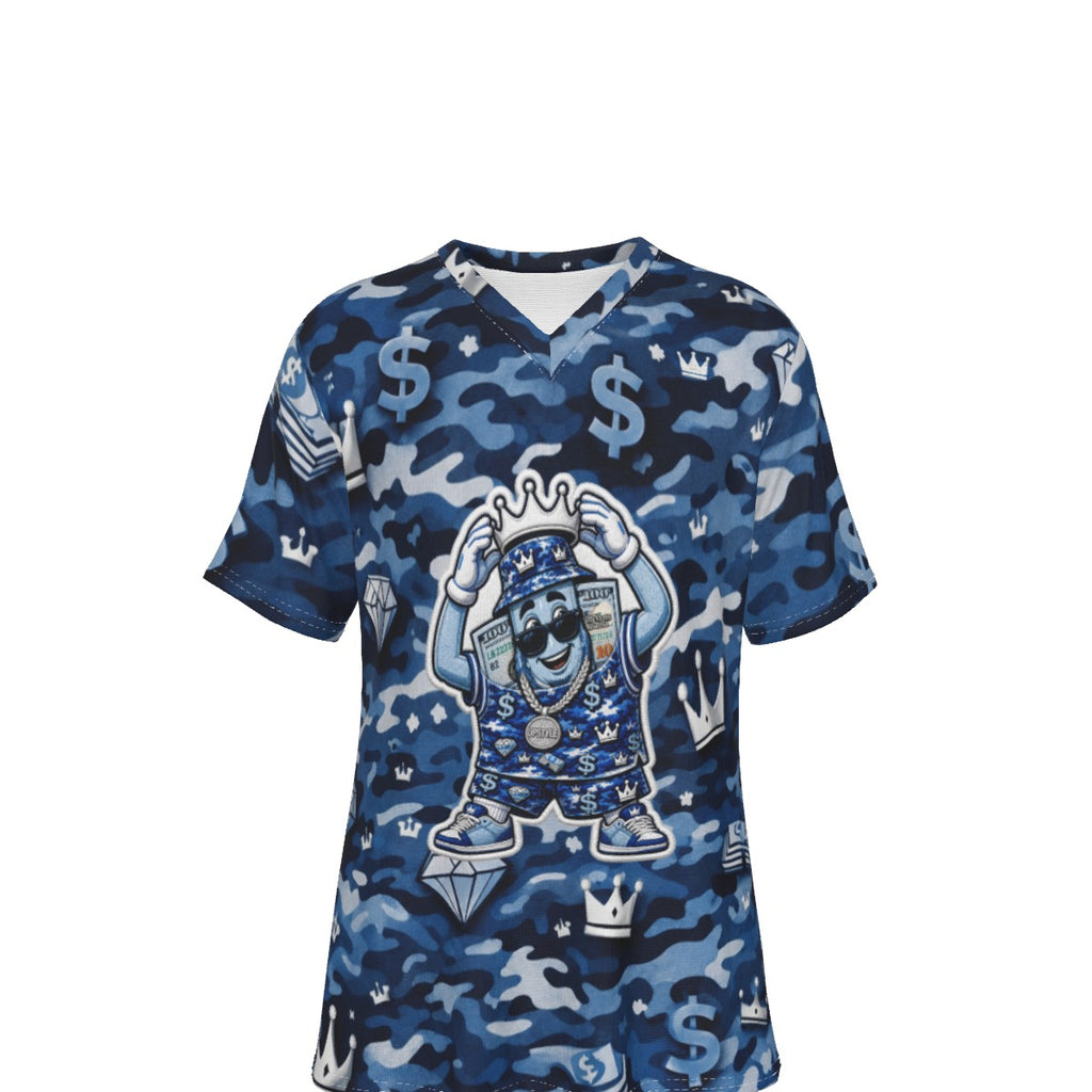 Camo Blue Money Moves V-Neck T-Shirt