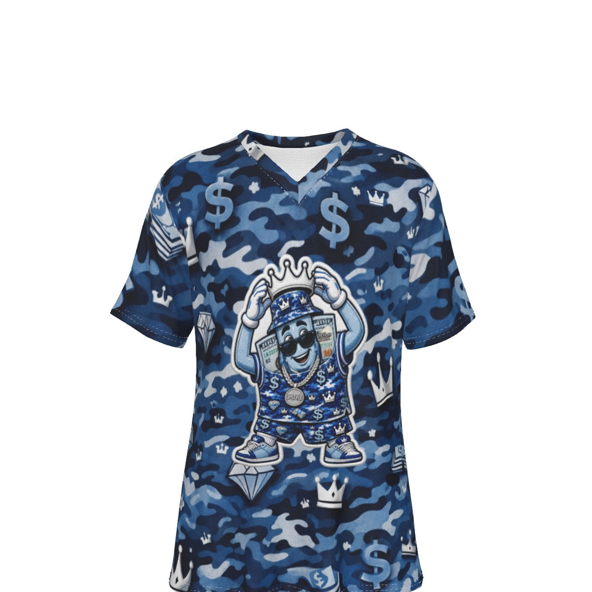 Camo Blue Money Moves V-Neck T-Shirt