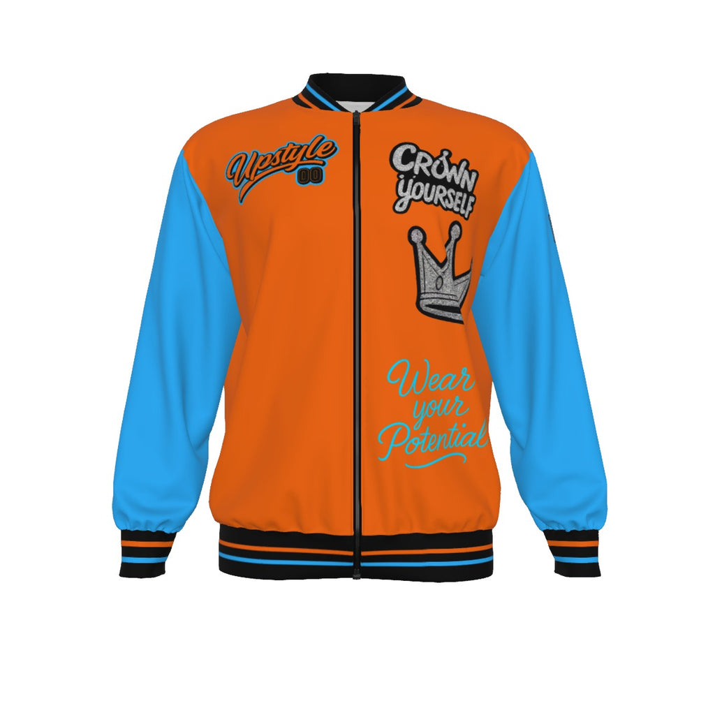 Krön dich selbst Bomberjacke in Orange, Schwarz und Blau (Unisex)