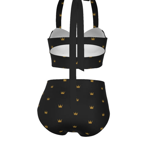 Black/Gold Queen Crown Bikini Set