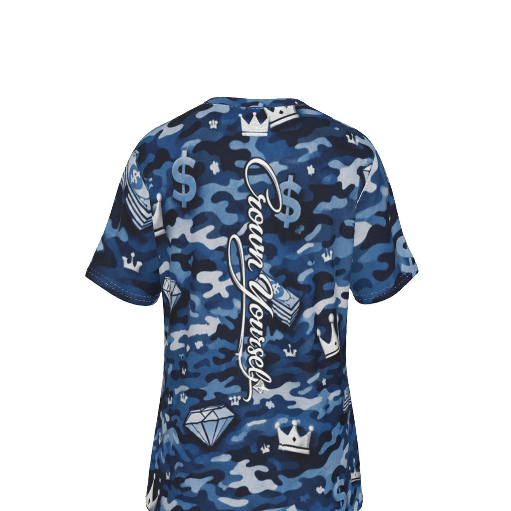 Camo Blue Money Moves V-Neck T-Shirt