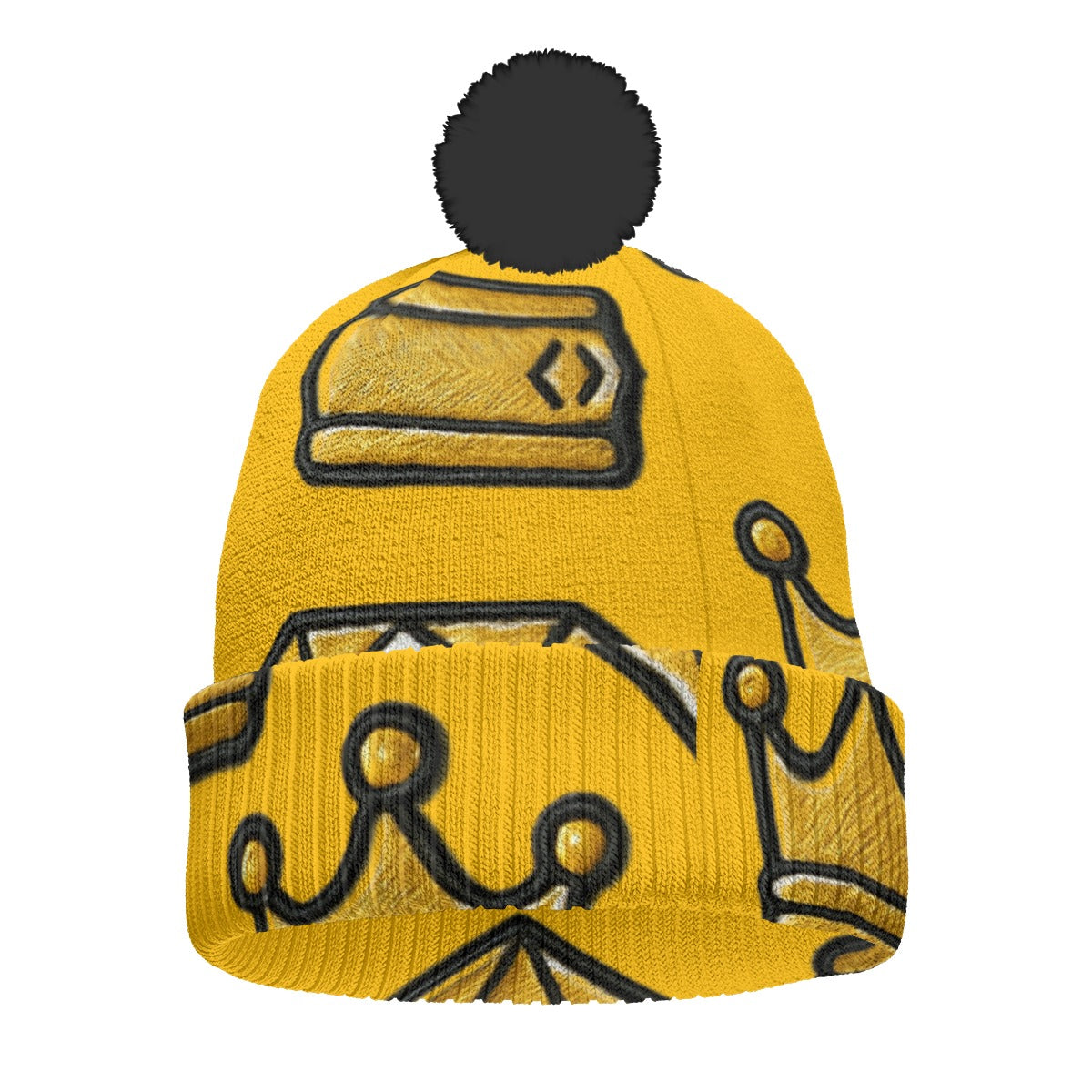 Crown Yourself Yellow Knitted Hat With Pom-Pom