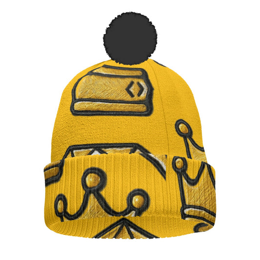 Crown Yourself Yellow Knitted Hat With Pom-Pom