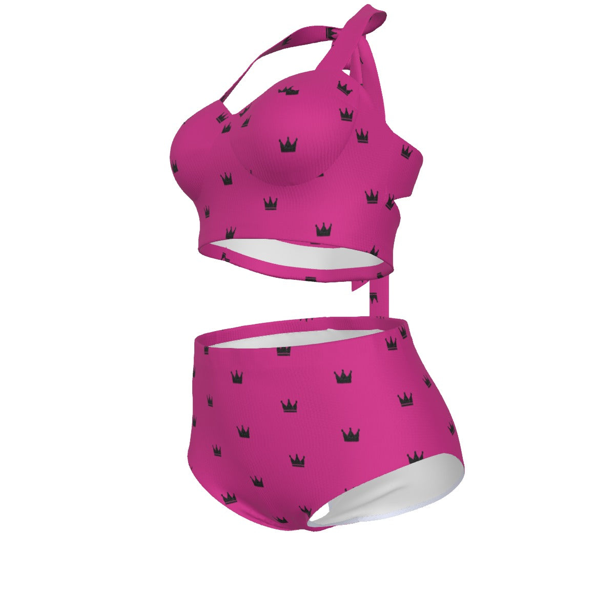 Hot Pink/Schwarzes Queen Krönchen Bikini Set